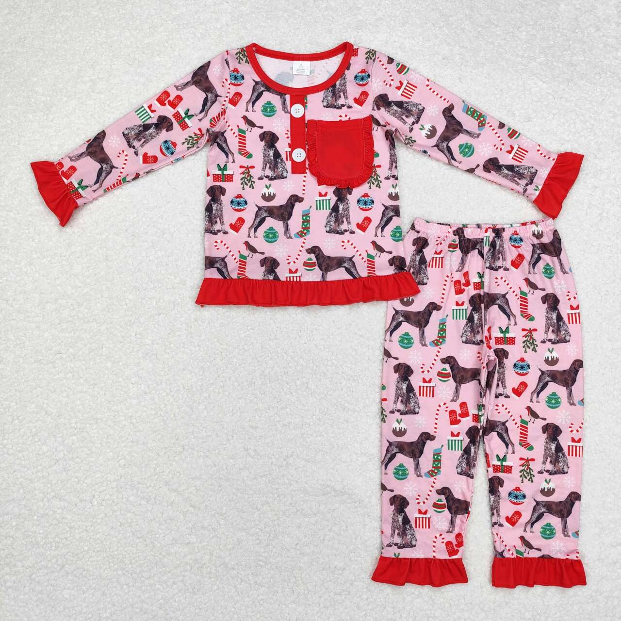 GLP1522 Modal Christmas Tree Gift Puppy Red Lace pocket Pink Long sleeve pants pajamas set High quality