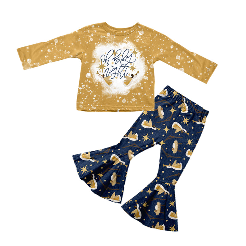 Preorder GLP1524 NO MOQ oh holy night Jesus gold long sleeve navy blue flared pants suit