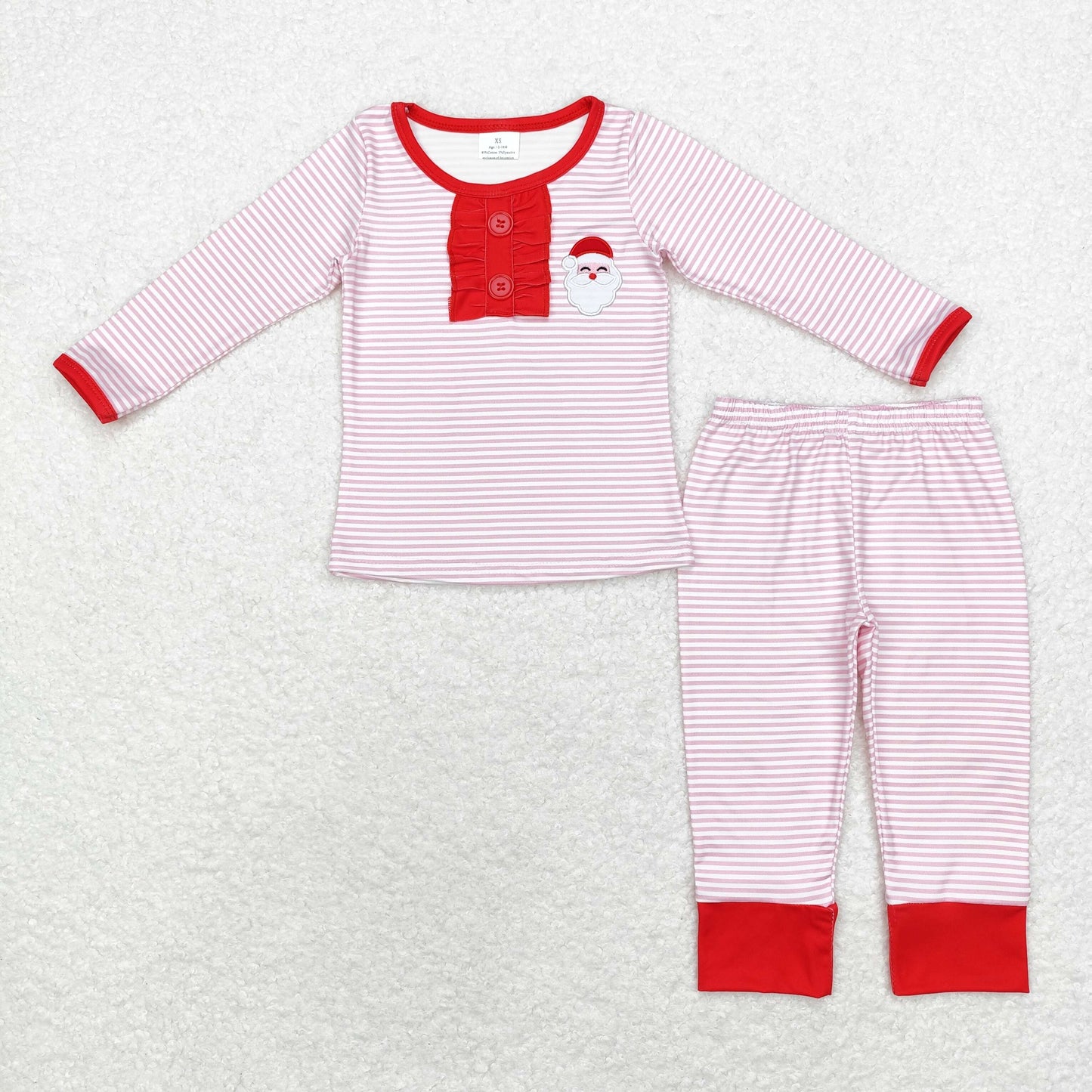 GLP1529 Embroidered Santa Claus pink striped long sleeve pant pajama set