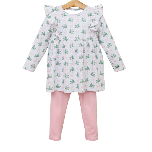 Preorder GLP1530 NO MOQ bow pattern Leaves Christmas Crutches White long-sleeved pink pantsuit