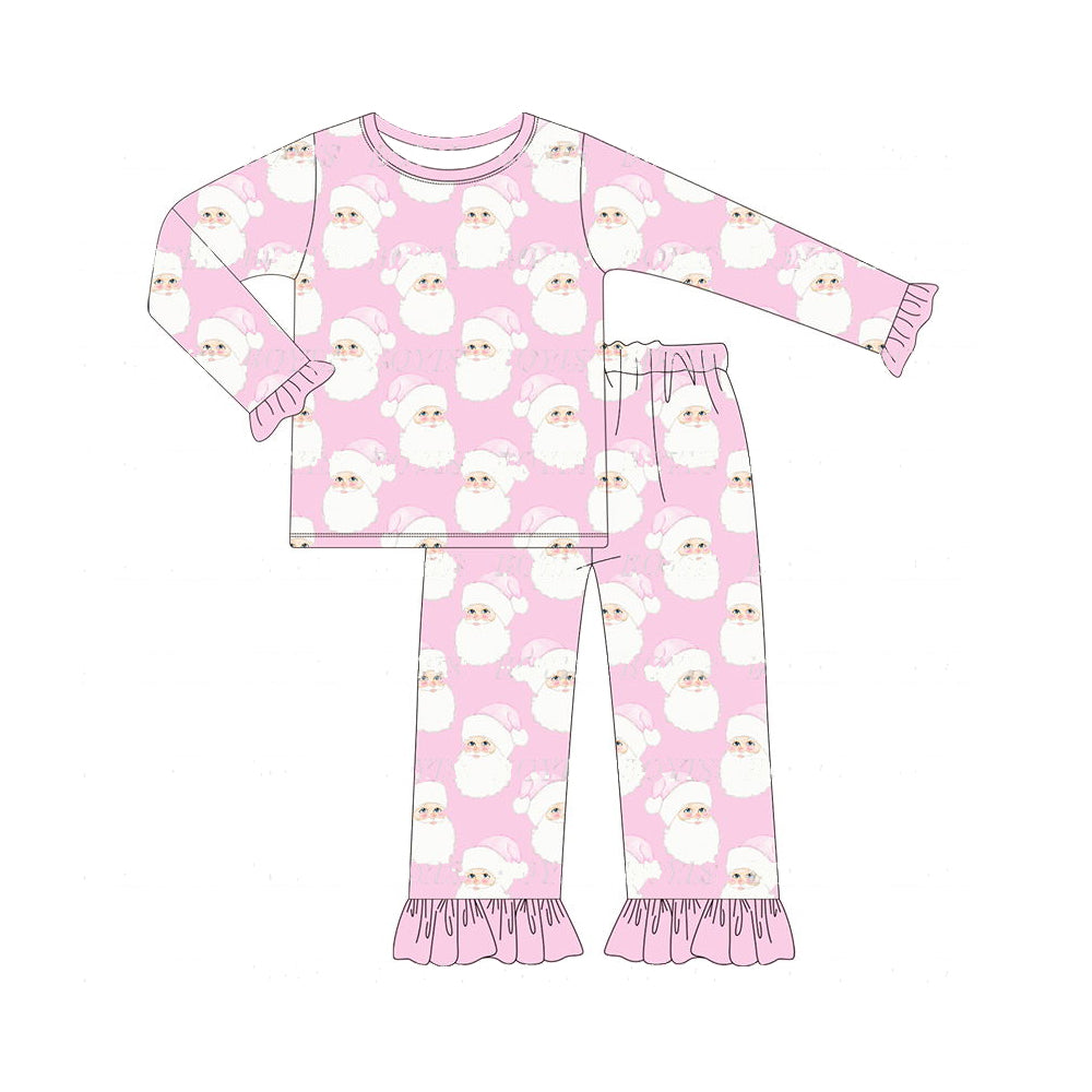 Preorder GLP1534 NO MOQ Santa Claus light pink long sleeve pants pajamas set