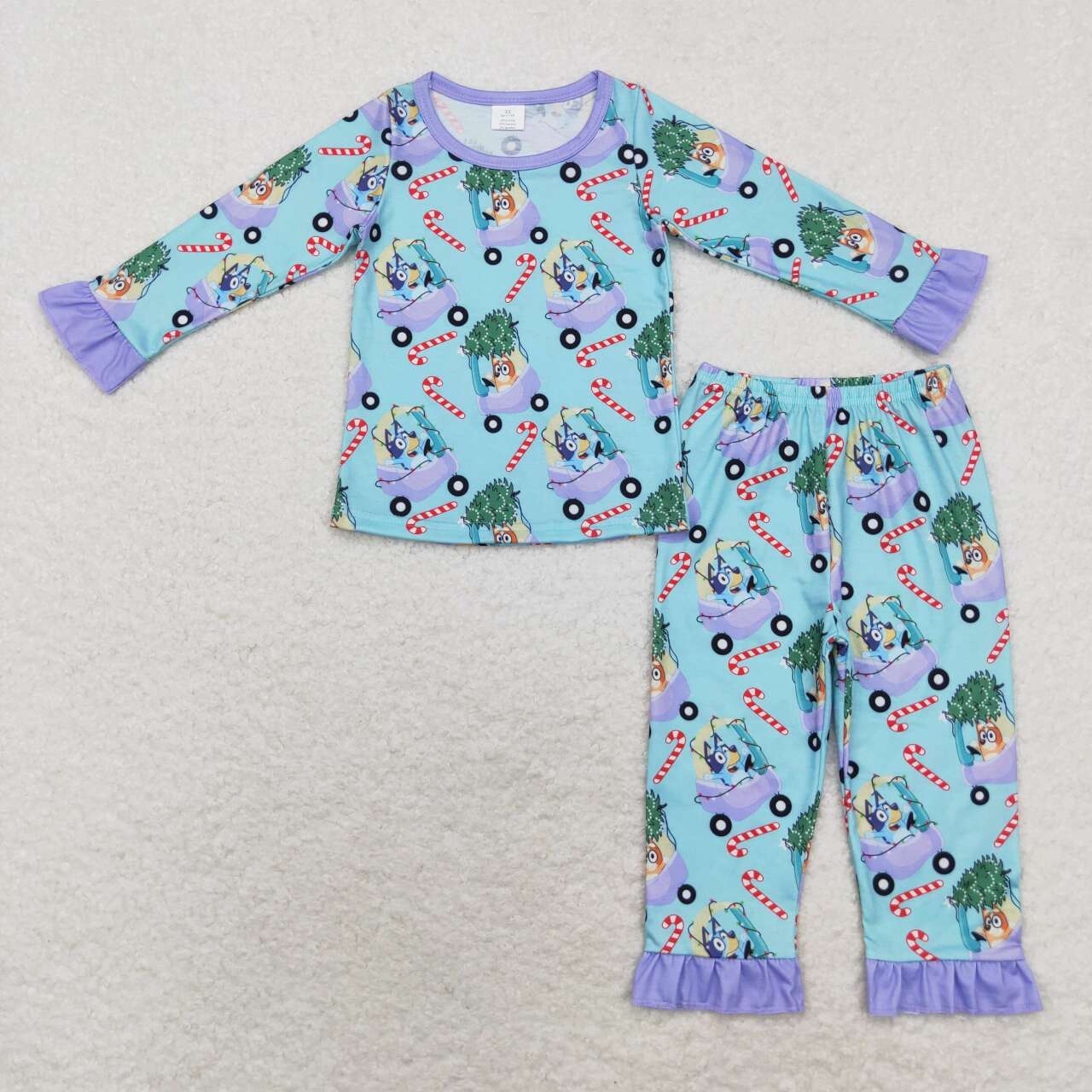 GLP1535 bluey Modal Christmas Tree Buggy Crutch Purple Lace Blue Long sleeve pants pajamas set