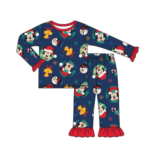 Preorder GLP1537 NO MOQ Christmas Mickey Lace navy blue long sleeve trousers pajama set