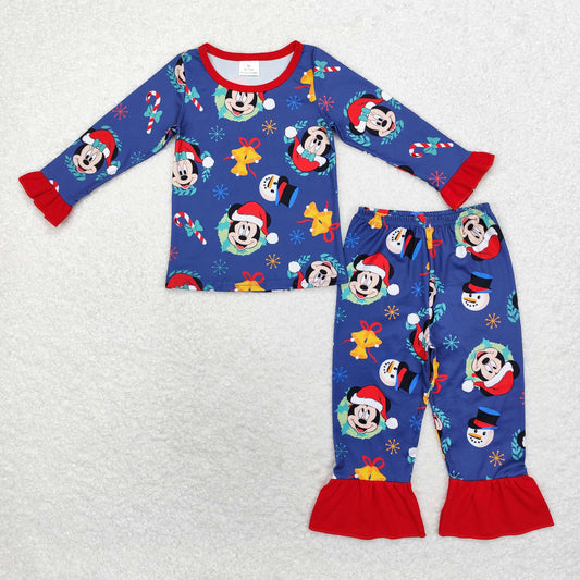 GLP1537 Christmas Mickey Lace navy blue long sleeve trousers pajama set