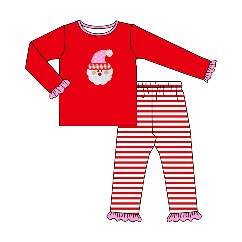 Preorder GLP1538 NO MOQ Santa Claus Pink Lace Red long sleeve striped pantsuit