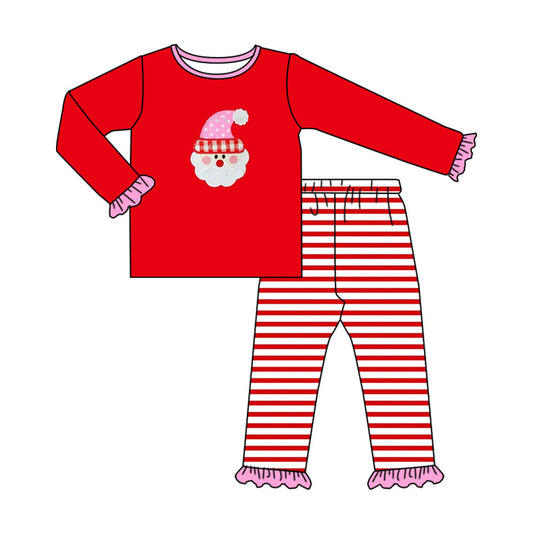 Preorder GLP1538 NO MOQ Santa Claus Pink Lace Red long sleeve striped pantsuit