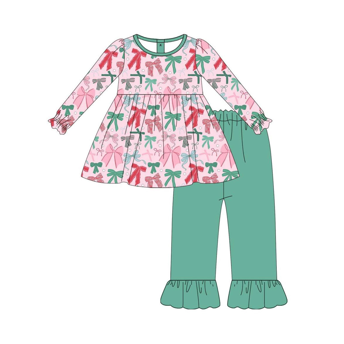 Preorder GLP1539 NO MOQ Long sleeve green pantsuit in pink with bow pattern