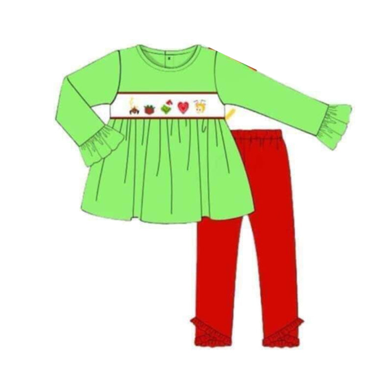 Preorder GLP1540 NO MOQ grinch lace green long-sleeved red pantsuit