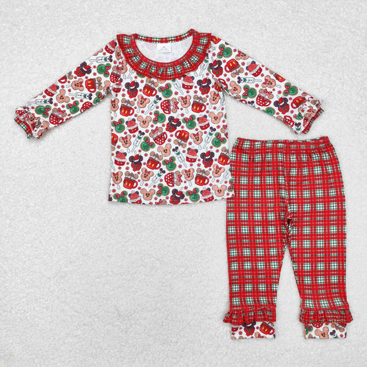 GLP1550 Christmas Mickey Cup lace white long-sleeved plaid pantsuit