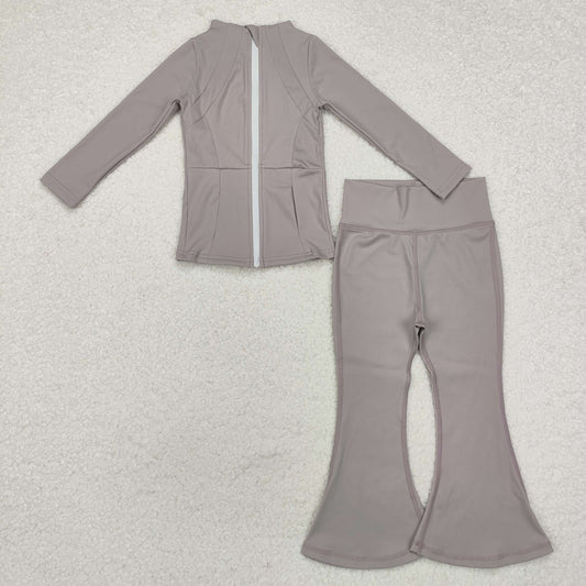 GLP1553 NO MOQ Gray Long Sleeve Top Bell Bottoms Girls Athletic Wear Sets RTS 202509