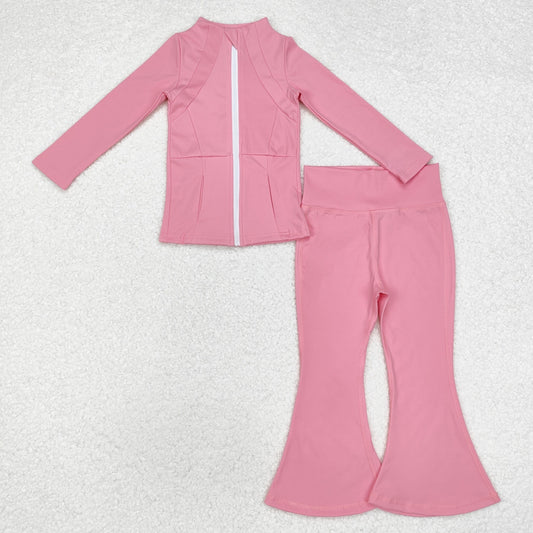 GLP1554 Pink yoga dress zip-up long sleeve pant suit