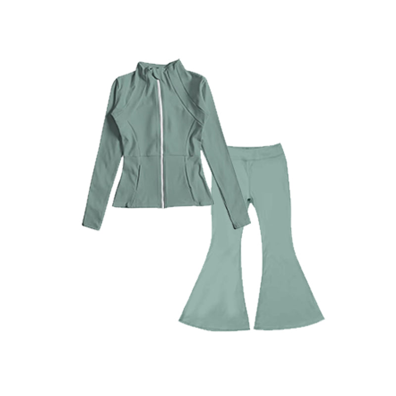 Preorder GLP1556 NO MOQ turquoise slim long-sleeved top flared trousers