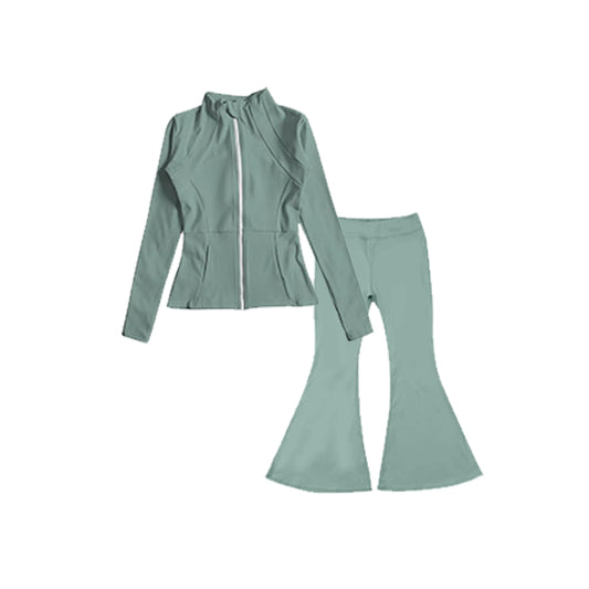 Preorder GLP1556 NO MOQ turquoise slim long-sleeved top flared trousers