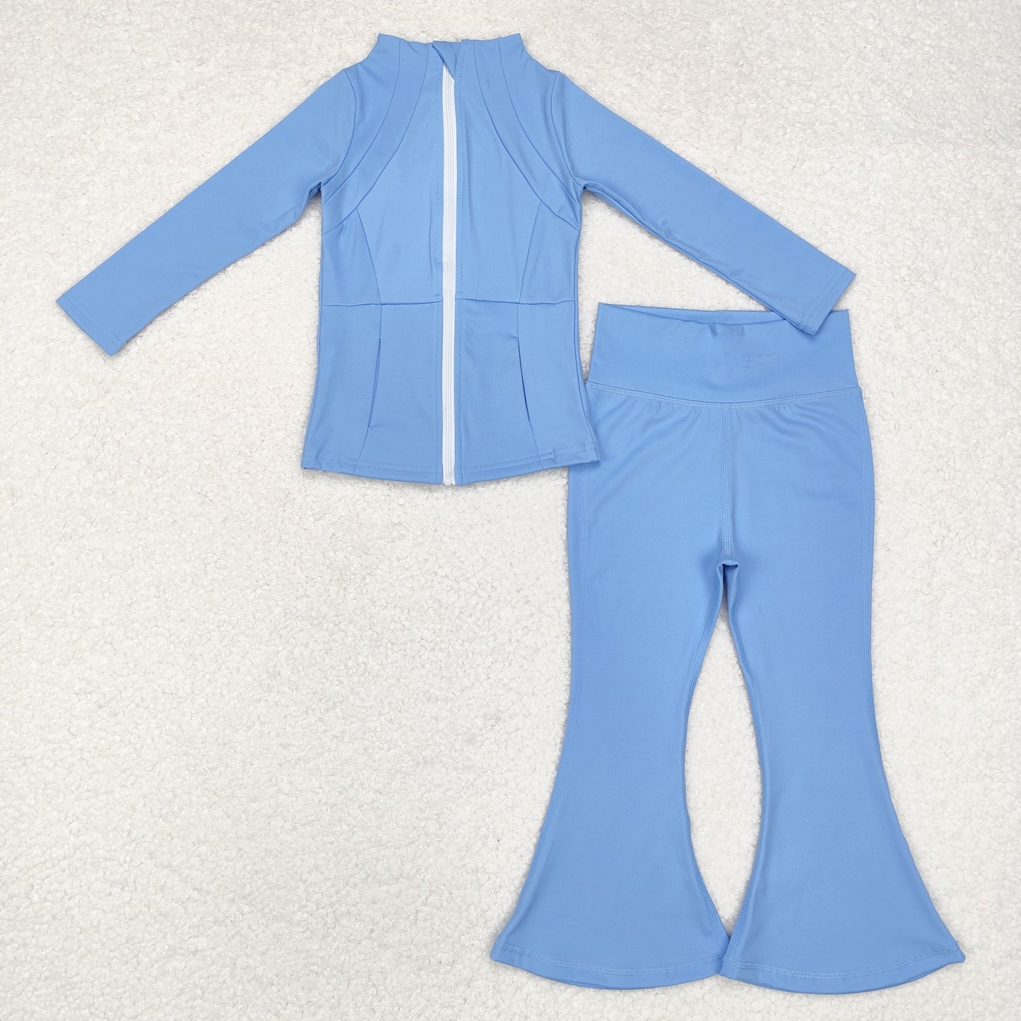 GLP1558 Blue yoga suit with zipper, hooded, long-sleeved pants