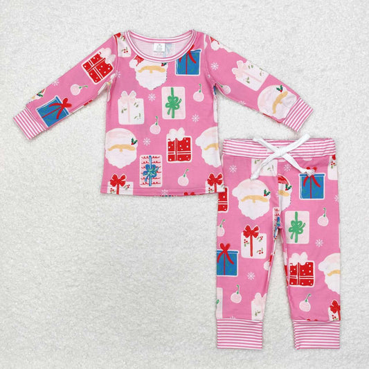 GLP1581 Modal Santa Gift Pink long sleeve pants pajama set