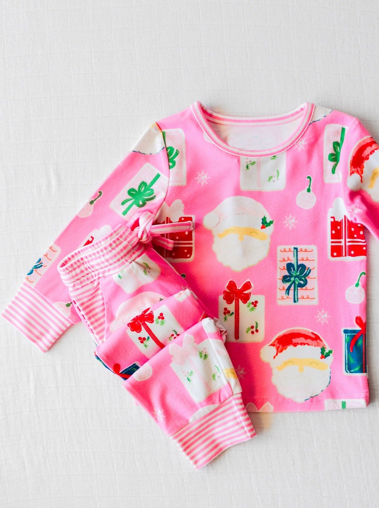 Preorder GLP1581 NO MOQ Santa Claus Gift Pink long sleeve pants pajamas set