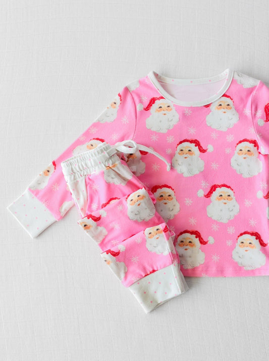 Preorder GLP1583 NO MOQ Santa Claus Snowflake powder white Long sleeve pants pajamas set