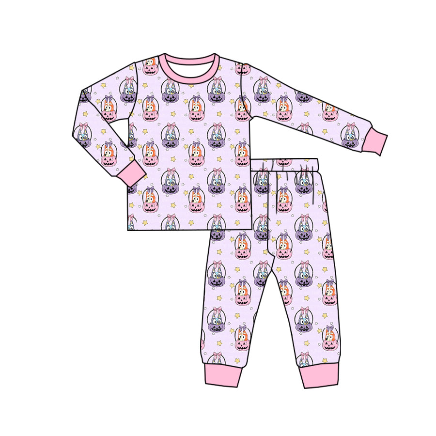 Preorder GLP1593 NO MOQ bluey Halloween Jack-o '-Lantern Stars Purple Long sleeve pants pajamas set