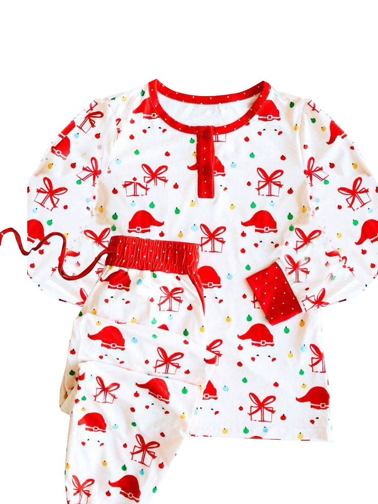 Preorder GLP1595 NO MOQ Santa Claus gift Light ball Red and white long sleeve pants pajamas set