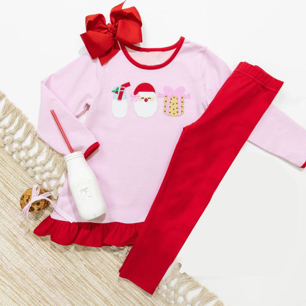 Preorder GLP1596 NO MOQ Milk Santa cookies Pink striped long sleeve red pantsuit