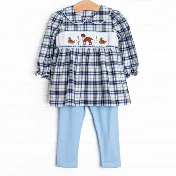 Preorder GLP1599 NO MOQ Duck Puppy plaid doll collar long sleeve blue pantsuit