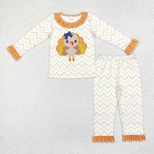 GLP1603 Turkey yellow-orange polka dot checkered lace white long-sleeved pants pajamas set