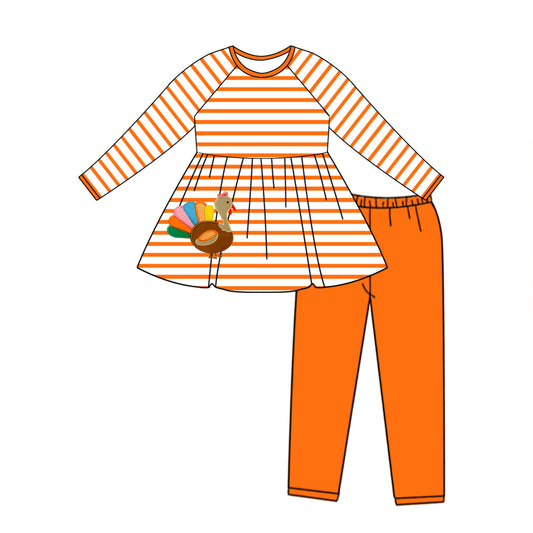 Preorder GLP1604 NO MOQ Bow Turkey Orange striped long sleeve pantsuit