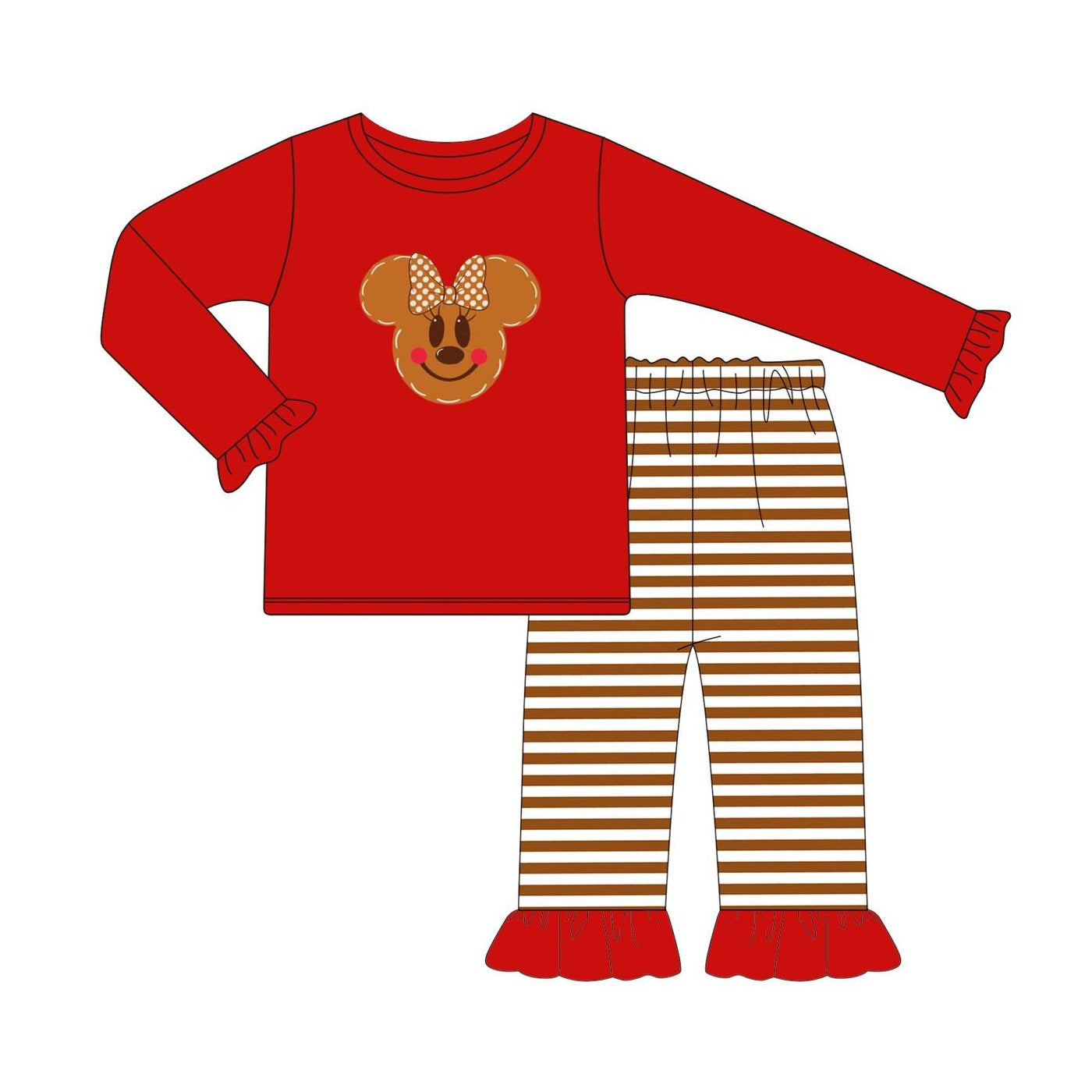 Preorder GLP1605 NO MOQ Mickey Red Long sleeve Brown striped lace pantsuit