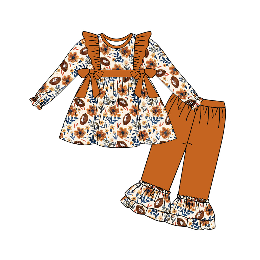 Preorder GLP1607 NO MOQ Football Flower Leaf Orange Lace bow long sleeve pantsuit