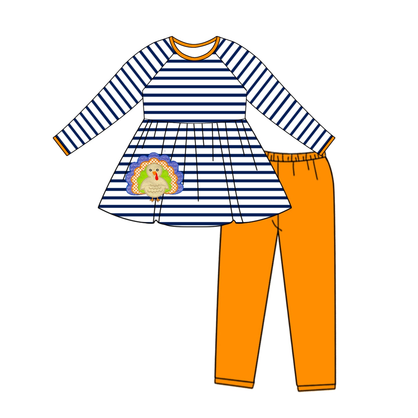 Preorder GLP1608 NO MOQ Turkey navy blue striped long sleeve orange pantsuit