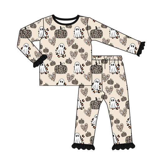 Preorder GLP1626 NO MOQ Leopard print Pumpkin Heart Ghost Black lace beige long sleeve pants pajamas set