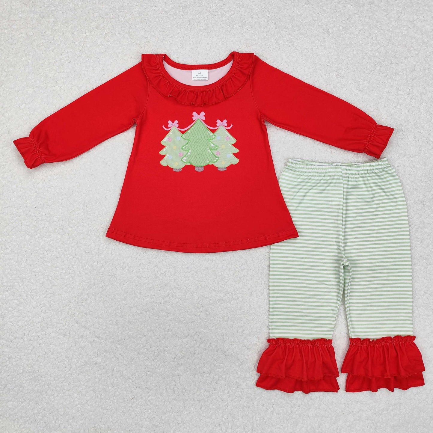 GLP1672 Christmas tree red long sleeve Green striped double lace long sleeve pantsuit