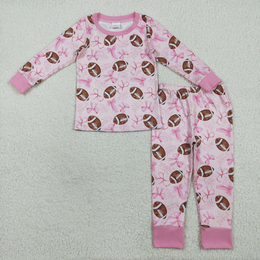 GLP1700 Girls Pink Rugby Bow Long Sleeve Pants Set 202507 RTS