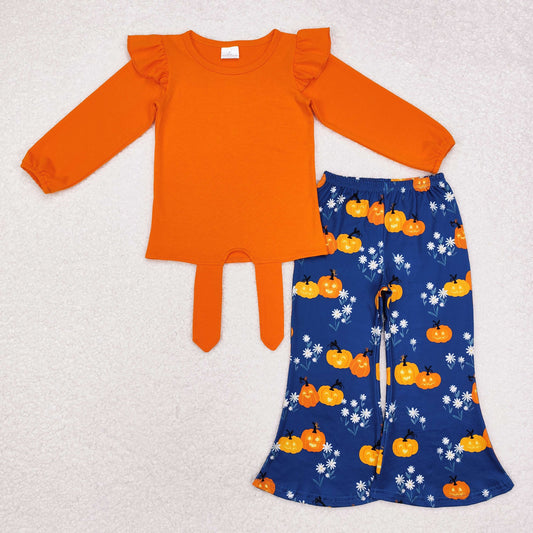 GLP1719 Solid color Orange Lace lace-up Long sleeve Flower Halloween pumpkin Blue pantsuit