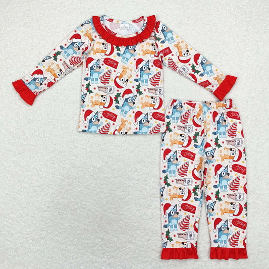 GLP1752 bluey Christmas Milk Biscuit Lace red and white long sleeve pants pajama set