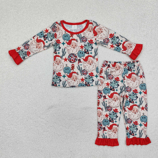 GLP1780 Christmas Bamboo Pajamas Light Ball Cactus Star Red Ruffle Long Sleeve Pants Girls Set RTS 202509