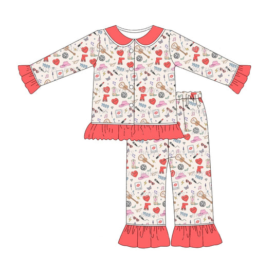 Preorder GLP1797 taylor red lace beige long sleeve trousers pajama set