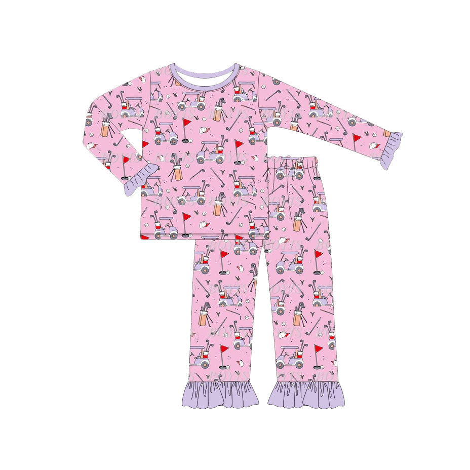 Preorder GLP1798 Golf tour car lace pink purple long sleeve pants pajamas set