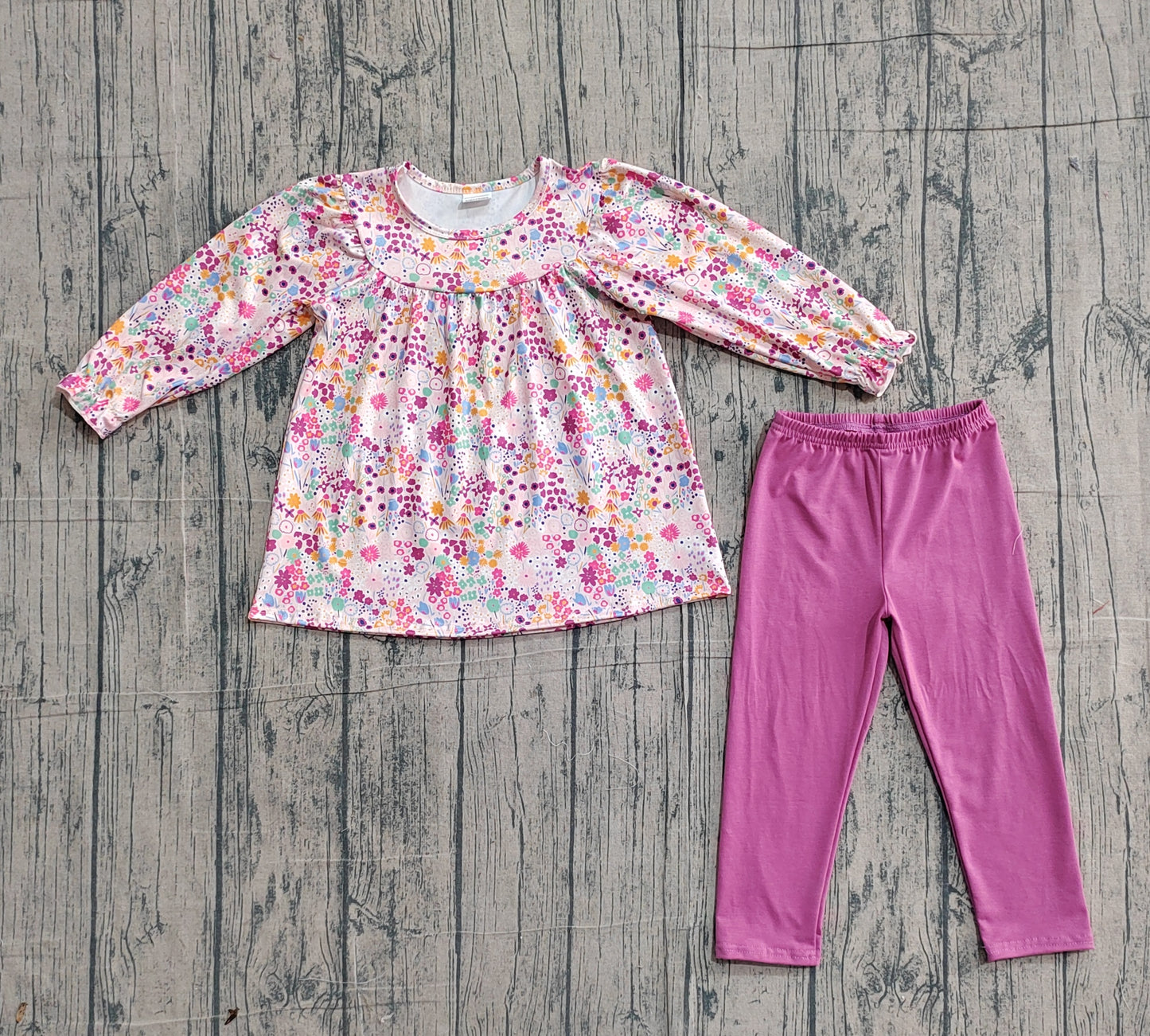 NO MOQ Preorder GLP1817 Floral Pink Purple Long Sleeve Pants Girls Sets 202602