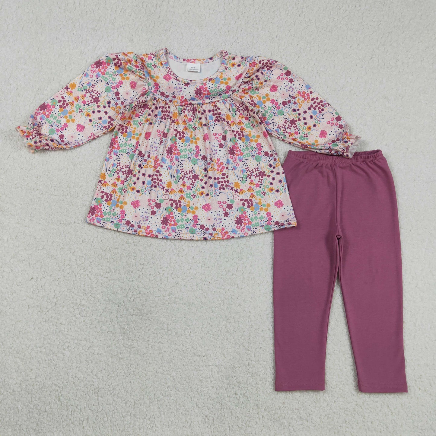 GLP1817 Floral Pink Purple Long Sleeve Pants Girls Sets 202603 RTS