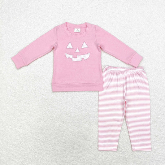 GLP1825 Halloween smiley pink long sleeve striped pantsuit