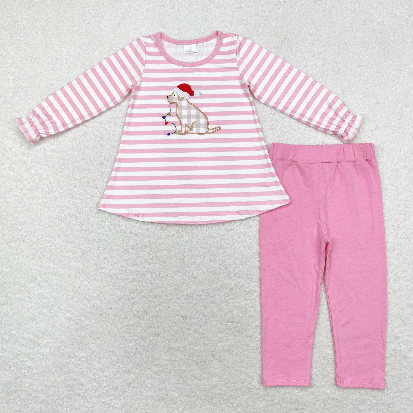 GLP1826 Santa Hat dog lights striped pink and white long sleeve pants suit