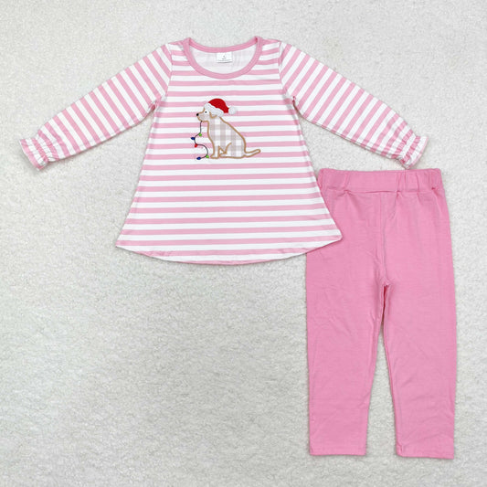 GLP1826 Santa Hat dog lights striped pink and white long sleeve pants suit