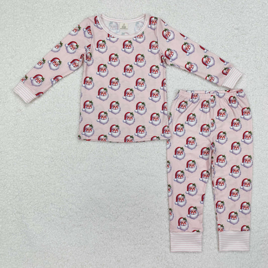 GLP1833 Christmas Bamboo Pajamas Santa Claus Pink Long Sleeve Pant Girls Sets RTS 202512