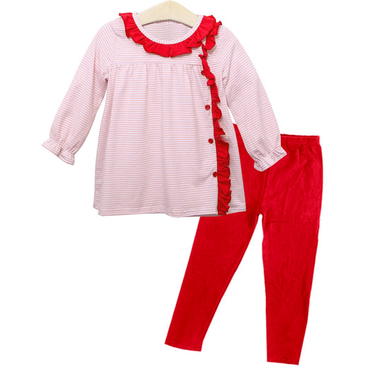 Preorder GLP1865 Pink stripe Red lace long sleeve pants set high quality wholesale