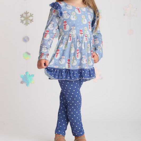 Preorder GLP1878 Snowman polka dot blue lace long sleeve pantsuit