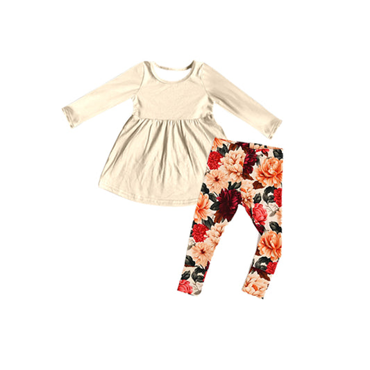 Preorder GLP1882 Solid beige waistline long sleeve red floral pantsuit