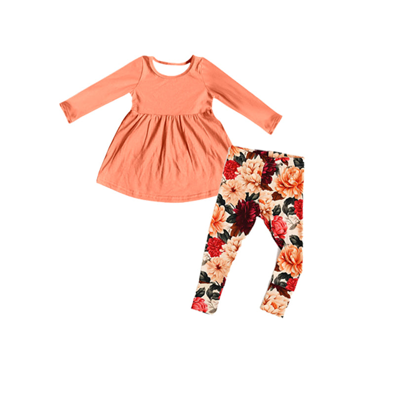 Preorder GLP1883 Solid orange waist long sleeve red flower pant suit