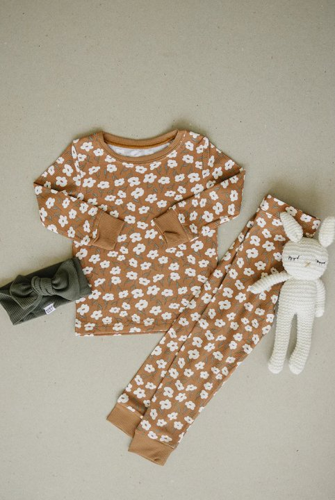 Preorder GLP1889 Floral brown long sleeved pants pajama set