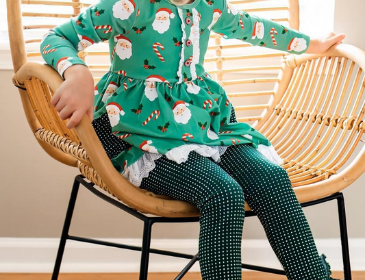 Preorder GLP1890 Santa Crutch Lace lace Green long-sleeved polka dot pantsuit